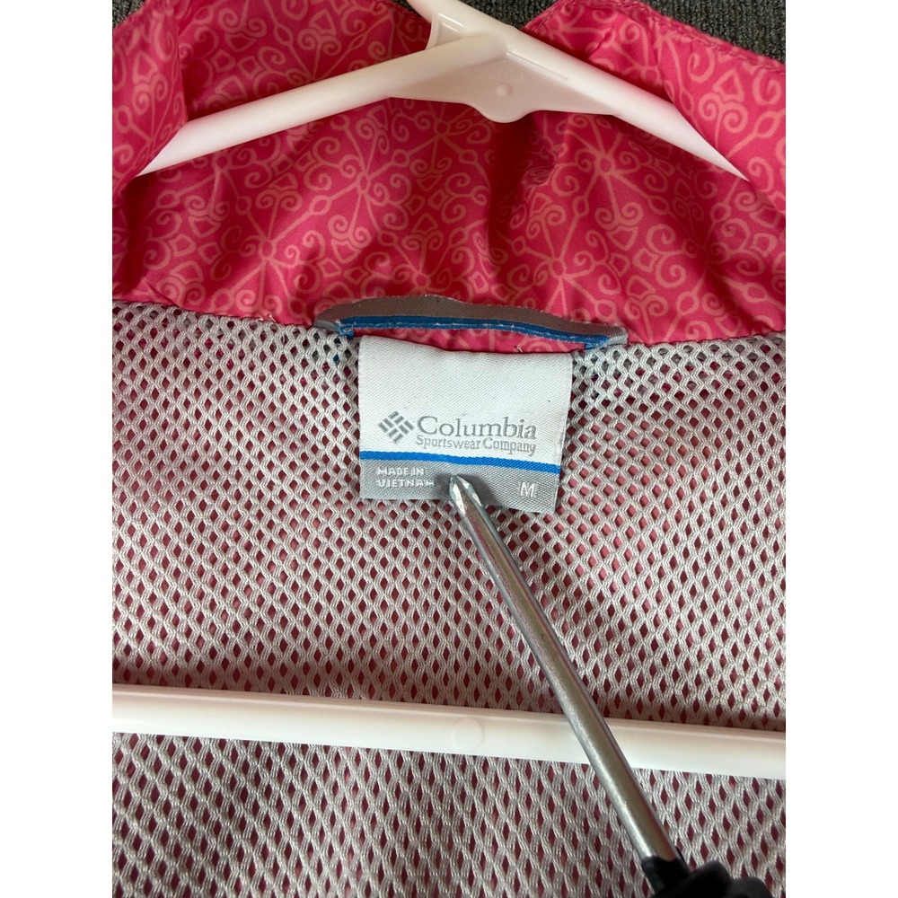 Columbia Pink Geometric Pattern Hooded Windbreaker Jacket Womens Medium 1625861 - Picture 8 of 13